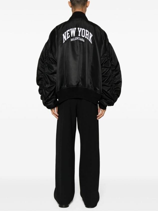 Luxury Balenciaga New York Embroidery Bomber Jacket Black