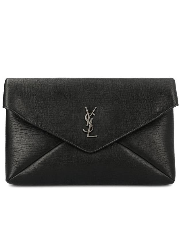 Luxury Saint Laurent Cassandre Embellished Leather Clutch Bag Black