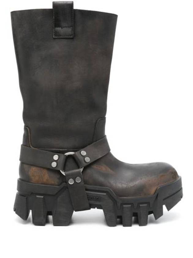 Luxury Balenciaga Bulldozer Harness Leather Worker Boots Black
