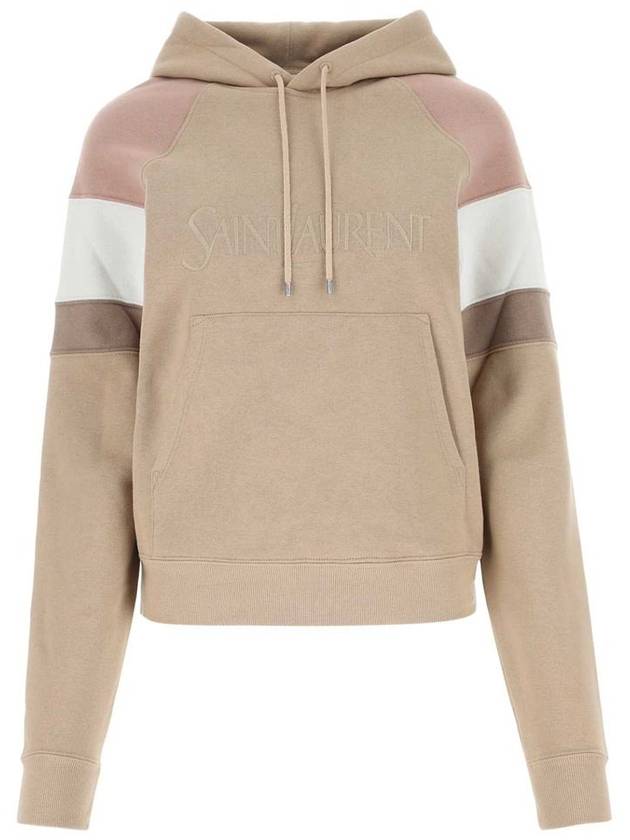 Luxury Saint Laurent Front Logo Cotton Hoodie Beige