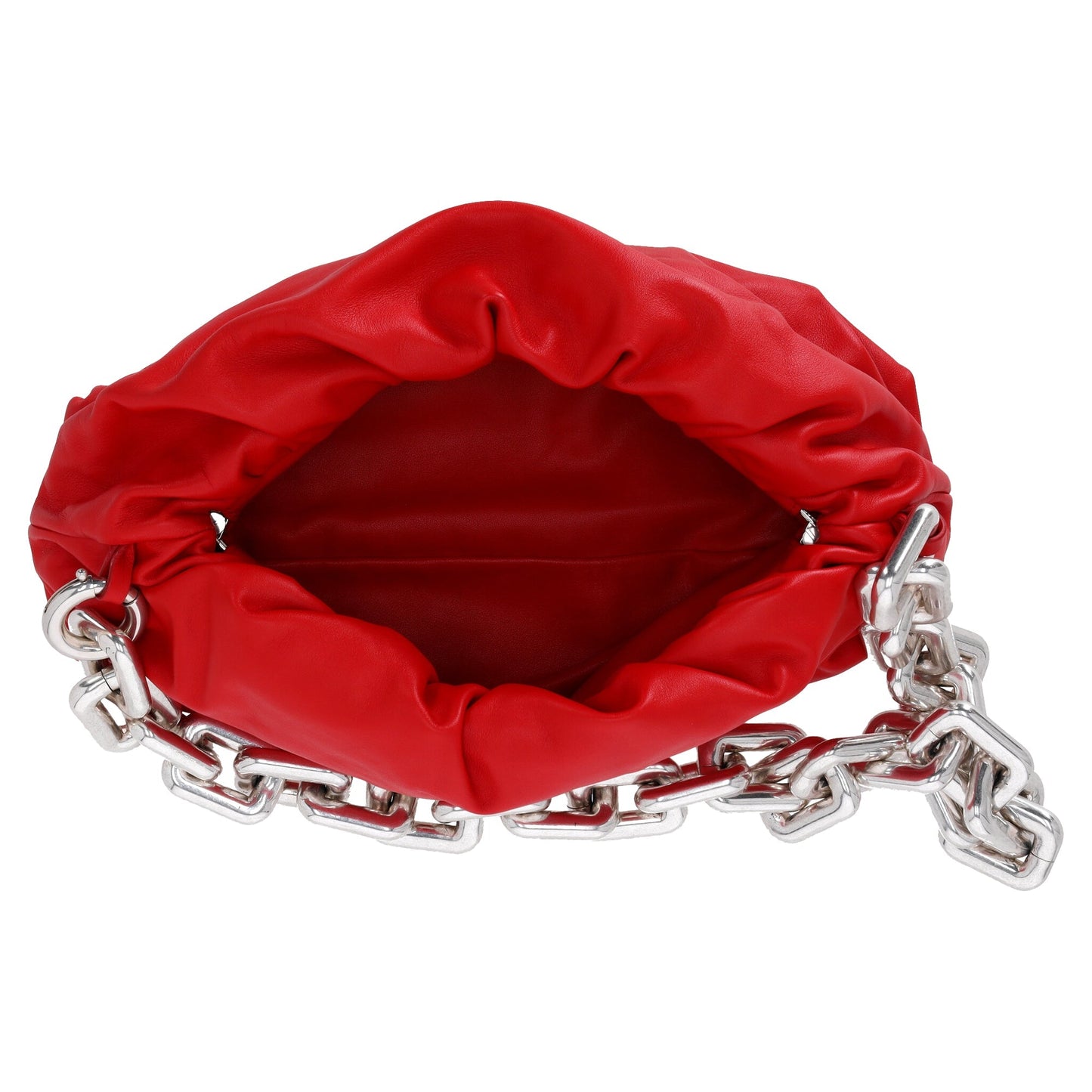 Luxury Bottega Veneta Chain Pouch Shoulder Bag in Red Calfskin Leather