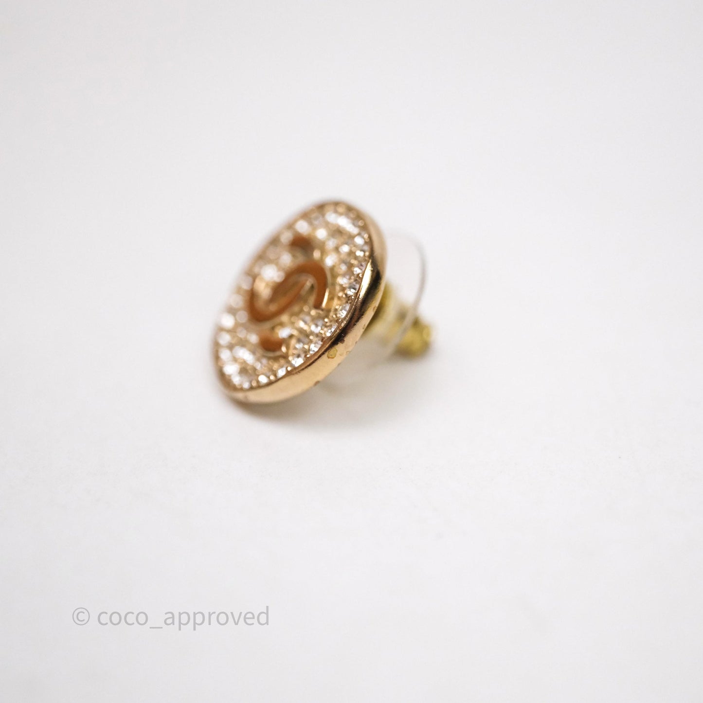 Chanel CC Crystals Round Earrings Gold Tone 21K