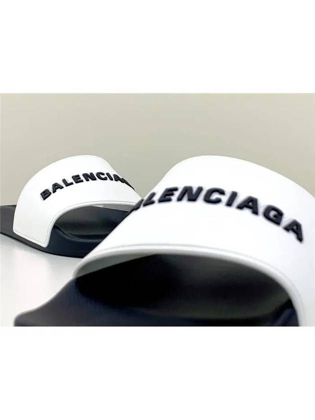 Luxury Balenciaga Logo Pool Slippers White