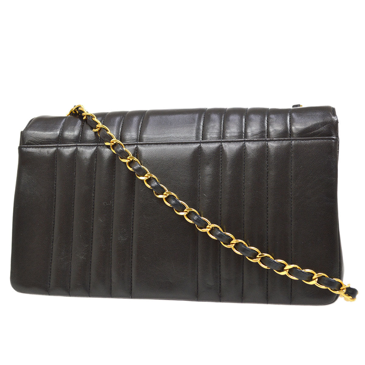 Luxury Chanel 1991-1994 Black Lambskin Medium Vertical Stitch Classic Single Flap Bag