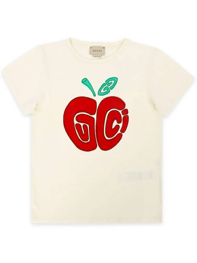 Luxury Gucci Trending 2025 Kids Apple Print Short Sleeve T-Shirt Ivory