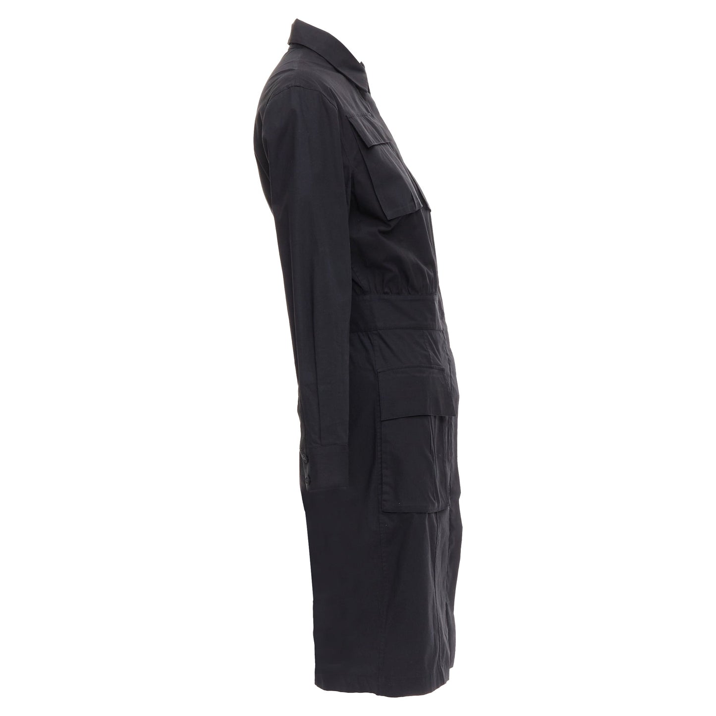 Luxury Bottega Veneta Cotton Safari Utility Pocket Button Up Dress