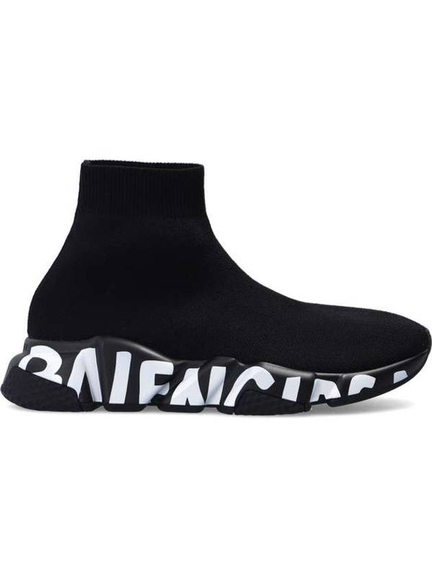 Luxury Balenciaga Speedrunner Graffiti Logo Sole High Top Sneakers Black White