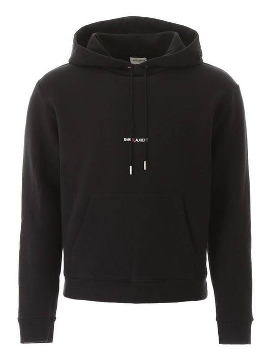 Luxury Saint Laurent Men's Chest Small Logo Hoodie Black