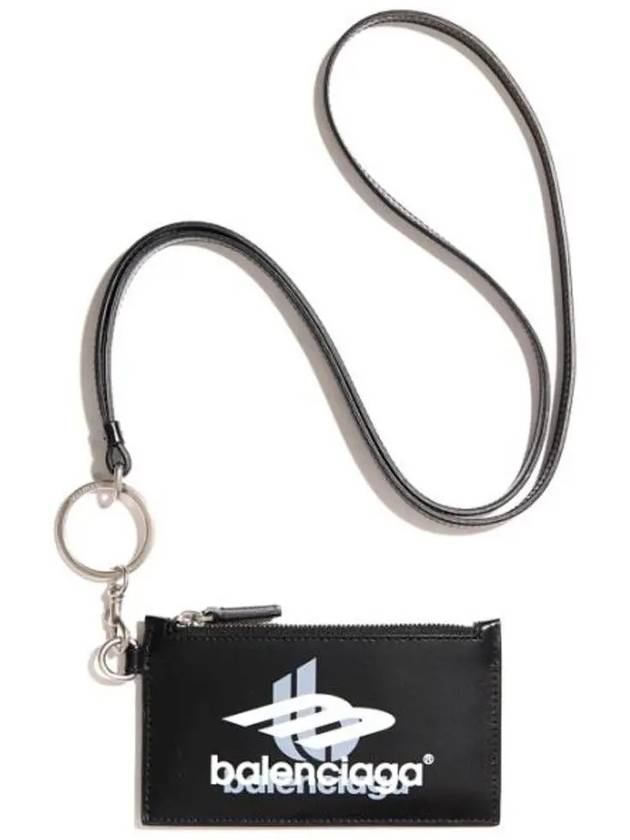 Luxury Balenciaga Logo Print Neck Strap Card Wallet Black