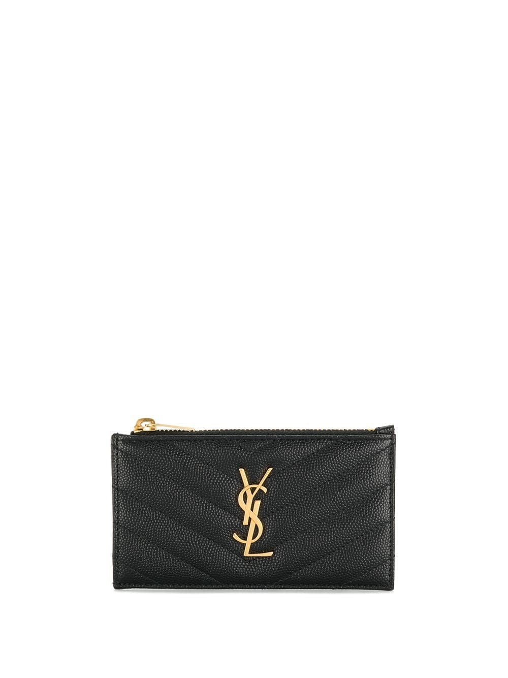 Luxury Saint Laurent Women's Smooth MatelassÃ© Leather Card Case in Nero | 607915BOW01