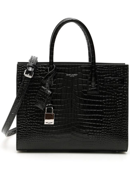 Luxury Saint Laurent Sac De Jour Crocodile Tote Bag Black