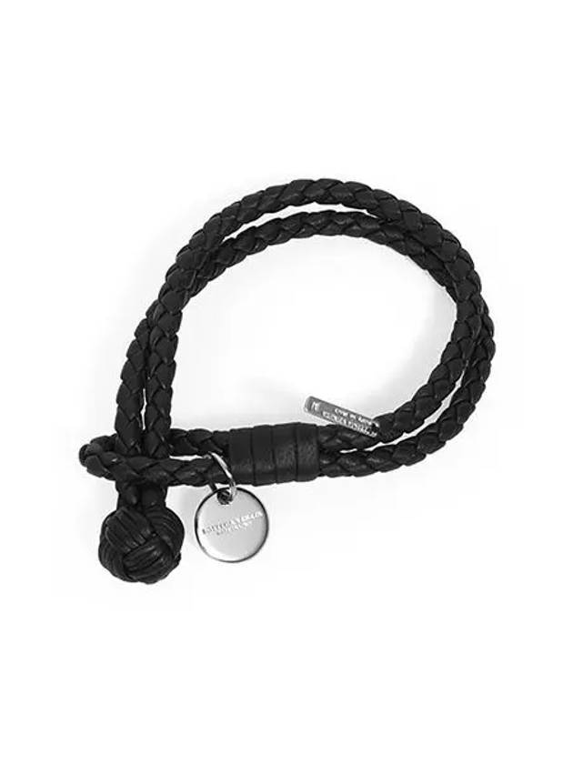 Luxury Bottega Veneta Intrecciato Double Leather Bracelet Black