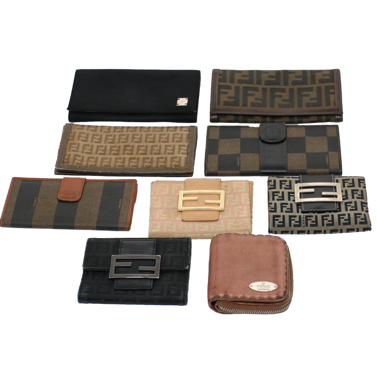 Luxury FendiZucchino Pequin Canvas Wallet Nylon 9Set Beige Blackfm2985