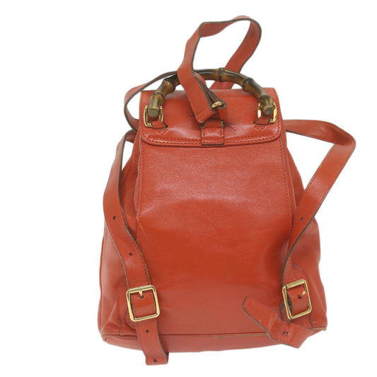 GUCCI Bamboo Backpack Leather Orange 003 2058 0030  fm3138