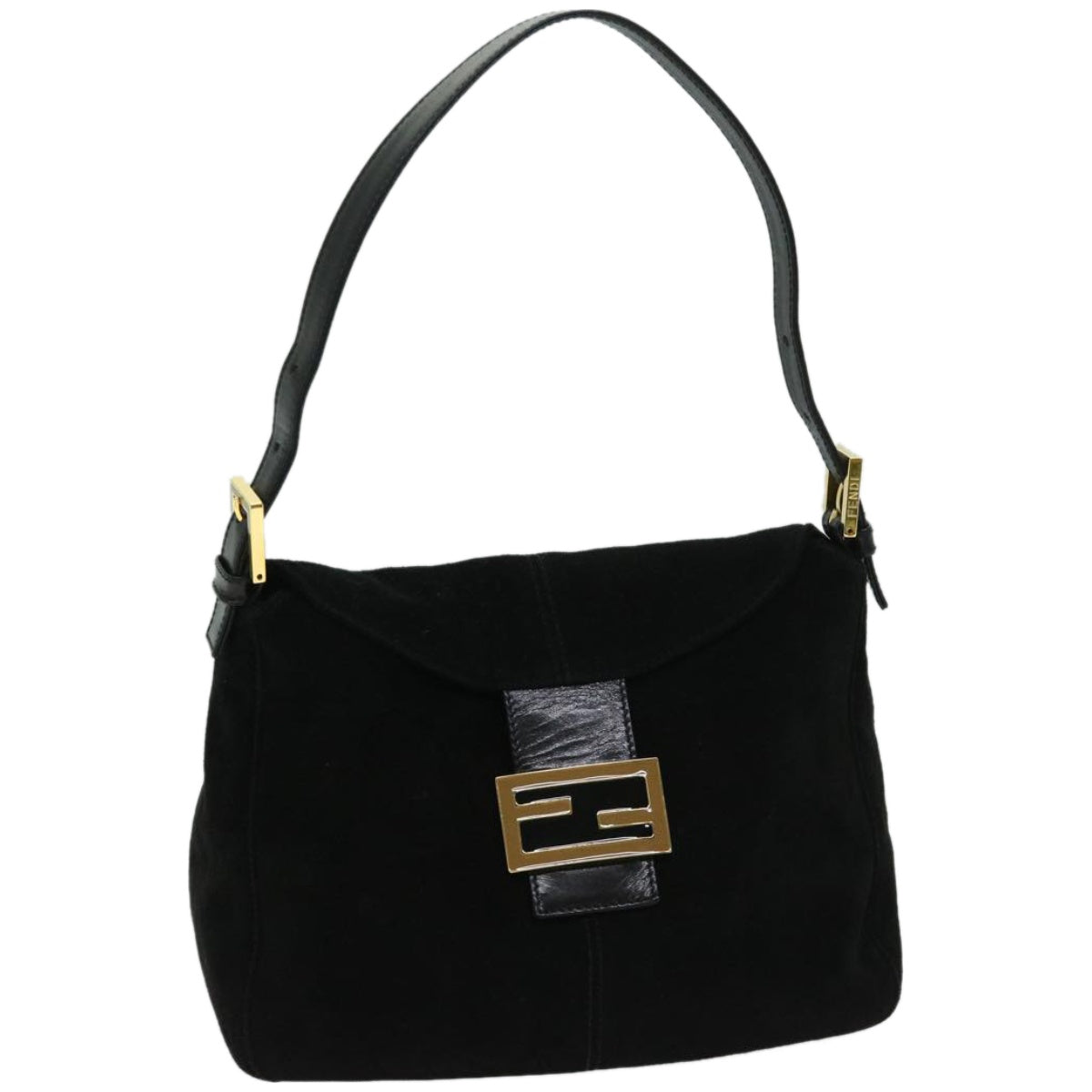 Luxury FendiMamma Baguette Shoulder Bag Suede Blackfm3241