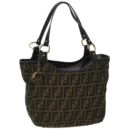 Luxury FendiZucca Canvas Shoulder Bag Black Brownfm3246