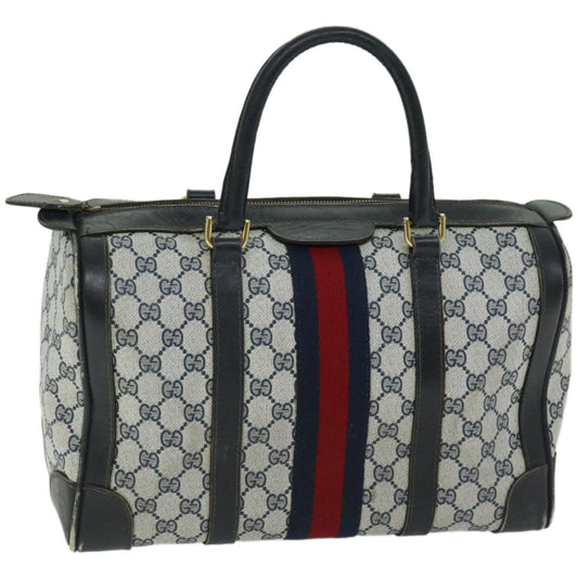 GUCCI GG Supreme Sherry Line Boston Bag PVC Navy Red  fm3263