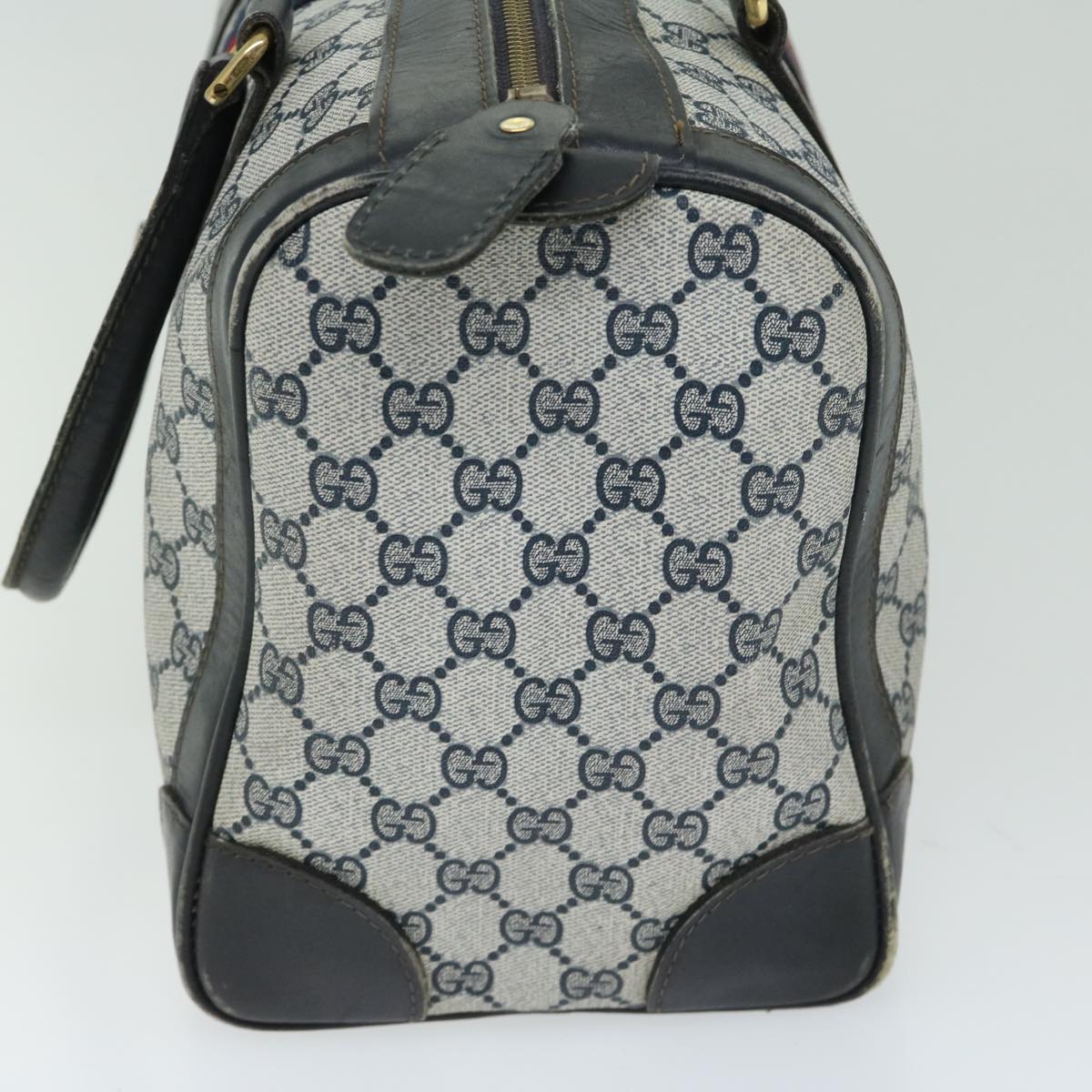 GUCCI GG Supreme Sherry Line Boston Bag PVC Navy Red  fm3263