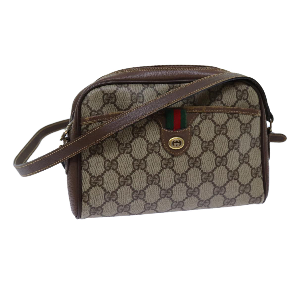 Luxury Gucci Trending 2025 GG Supreme Web Sherry Line Shoulder Bag PVC Beige 116 02 089  fm3328