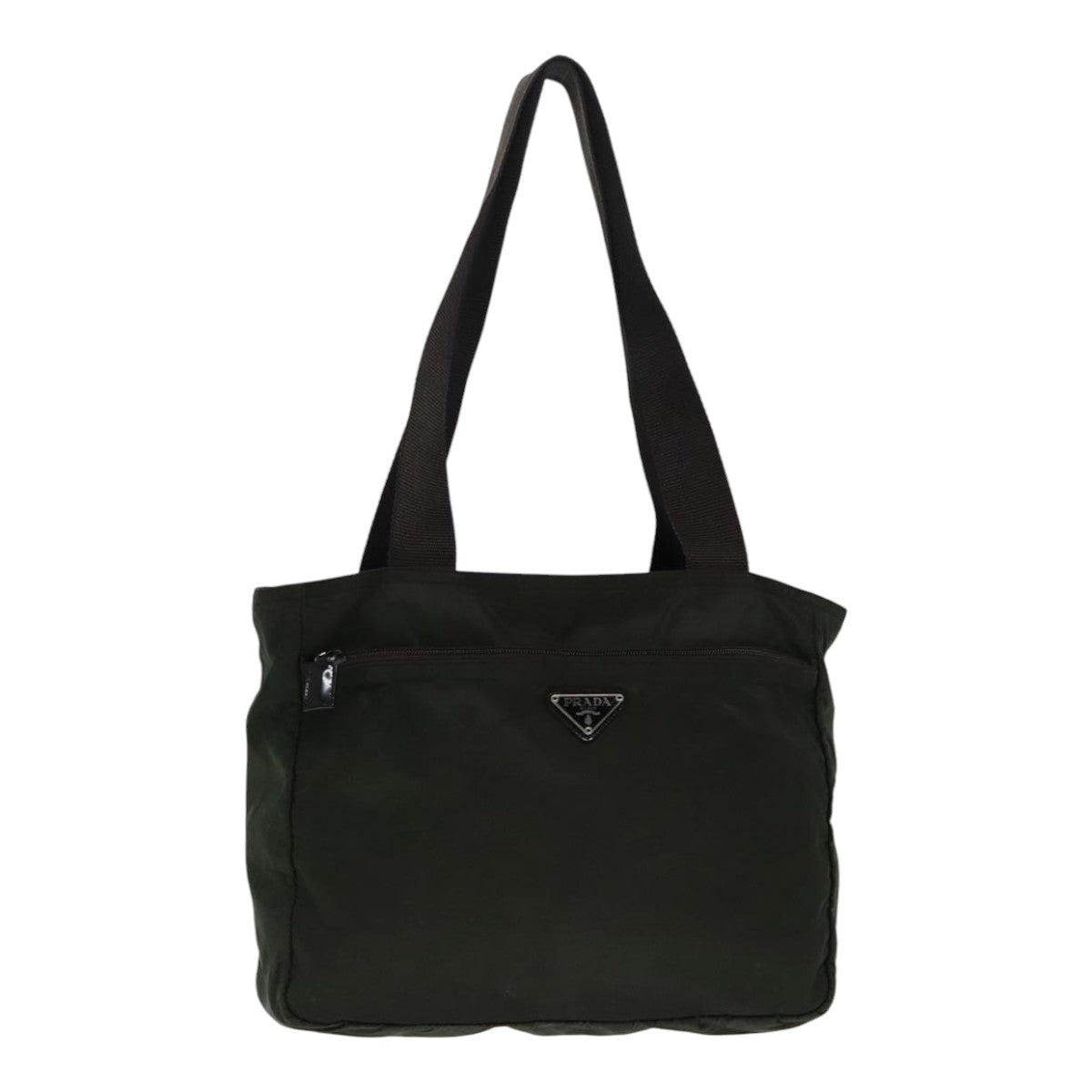 Luxury Prada Tote Bag Nylon Khaki Brown Silver  fm3816
