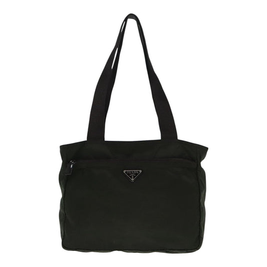 Luxury Prada Tote Bag Nylon Khaki Brown Silver  fm3816