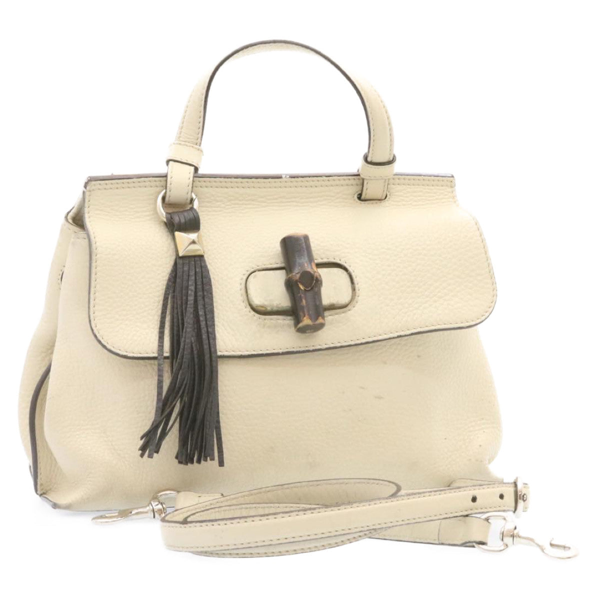Luxury Gucci Bamboo Turn Lock 2Way Hand Bag White Auth am1235g