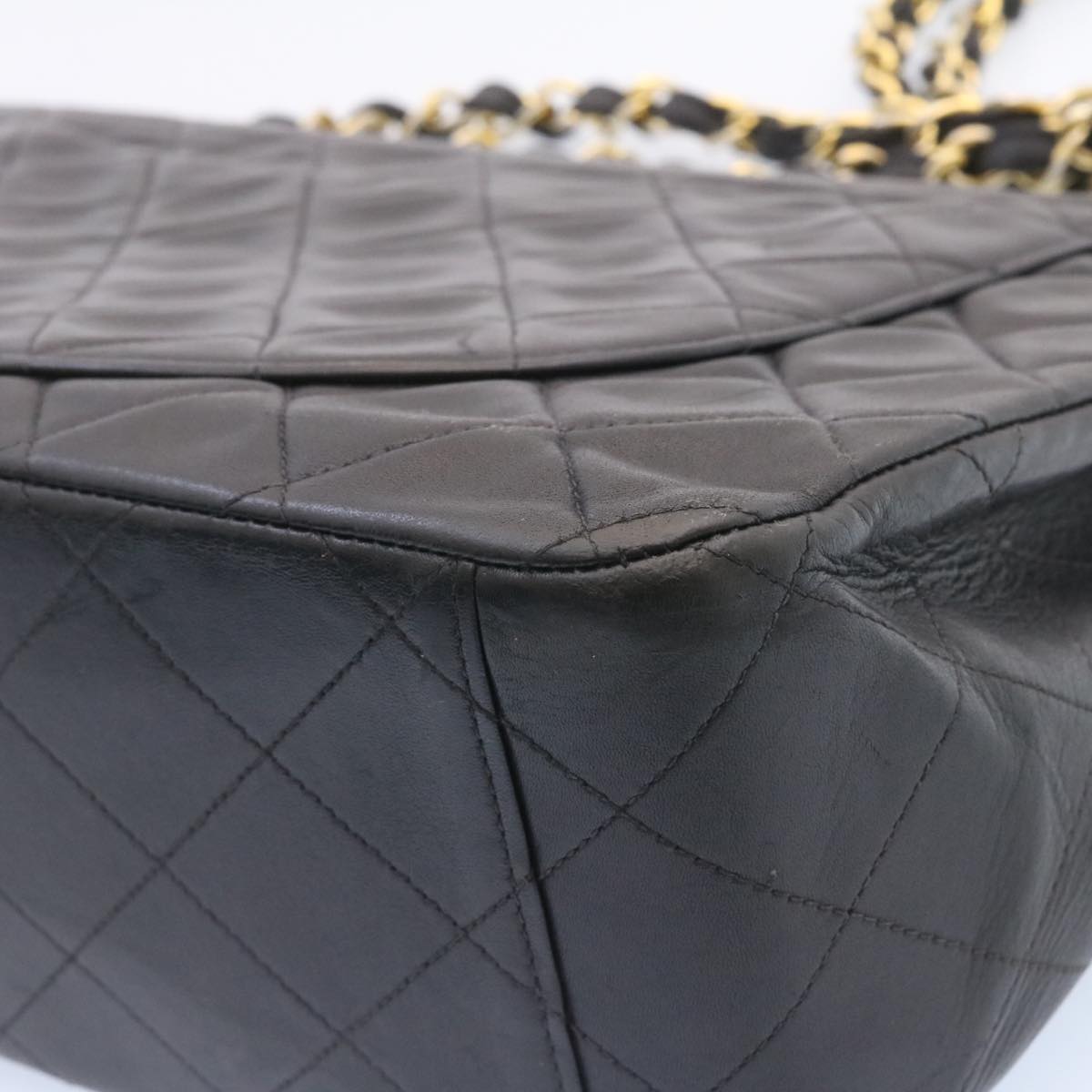 CHANEL Big Matelasse Flap Chain Shoulder Bag Lamb Skin Black Gold  am1276gA