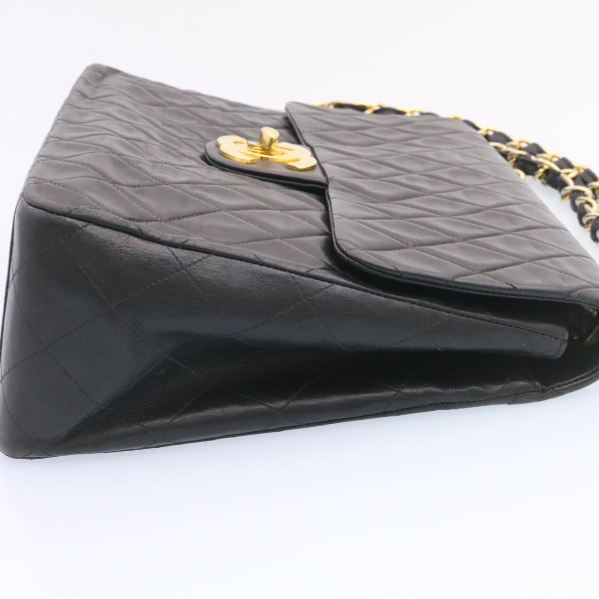 CHANEL Big Matelasse Flap Chain Shoulder Bag Lamb Skin Black Gold  am1276gA