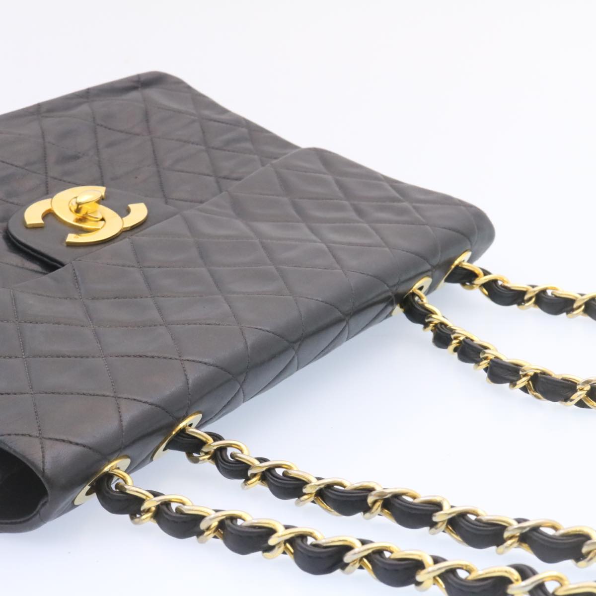 CHANEL Big Matelasse Flap Chain Shoulder Bag Lamb Skin Black Gold  am1276gA
