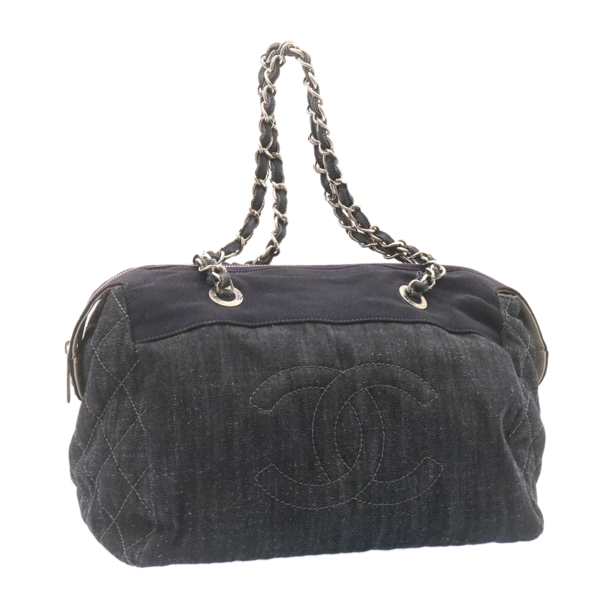 Luxury Chanel Denim Matelasse Chain Shoulder Bag Navy CC  am1468gA