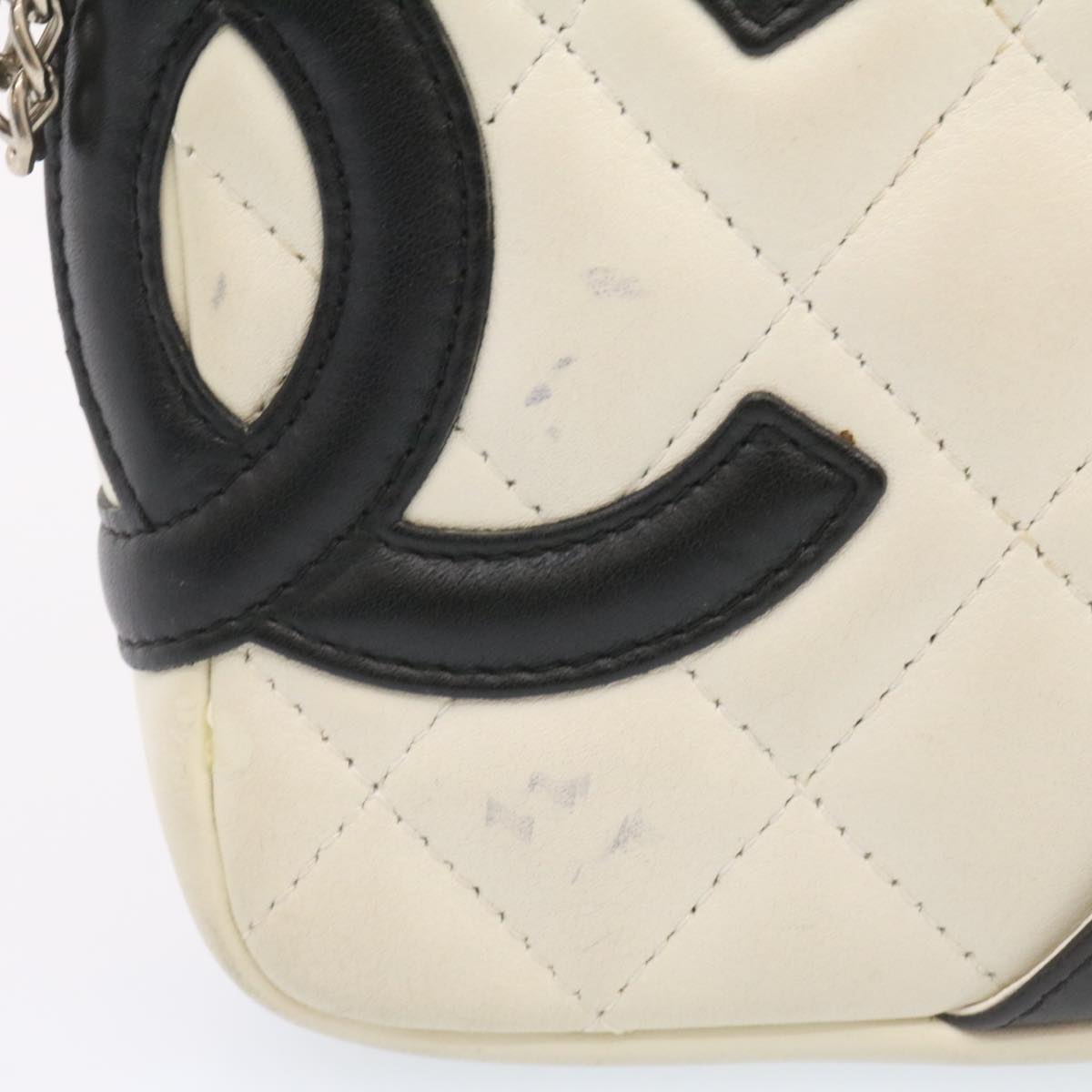 Luxury Chanel Cambon Line Shoulder Bag Leather White Black CC  am1647gA