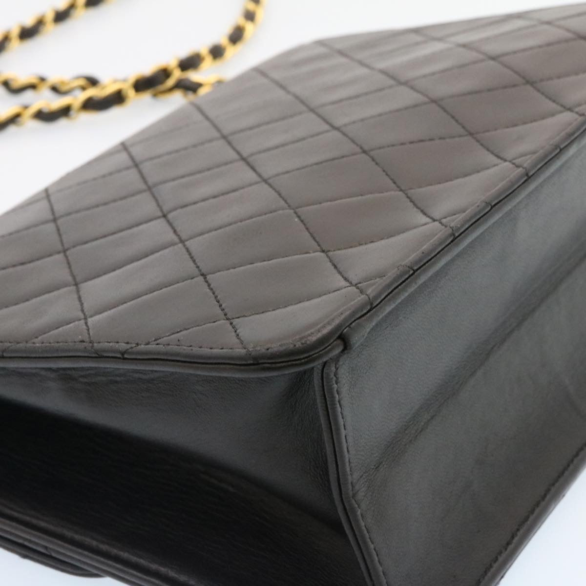 CHANEL Matelasse Chain Flap Shoulder Bag Lamb Skin Black Gold CC  am1708gA