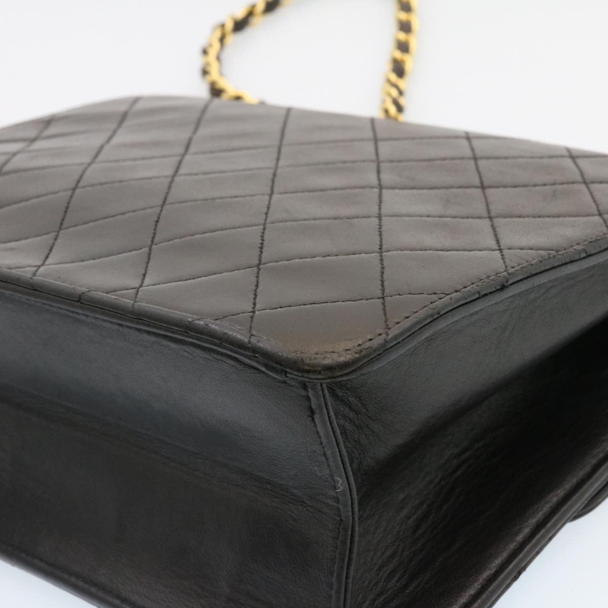 CHANEL Matelasse Chain Flap Shoulder Bag Lamb Skin Black Gold CC  am1708gA