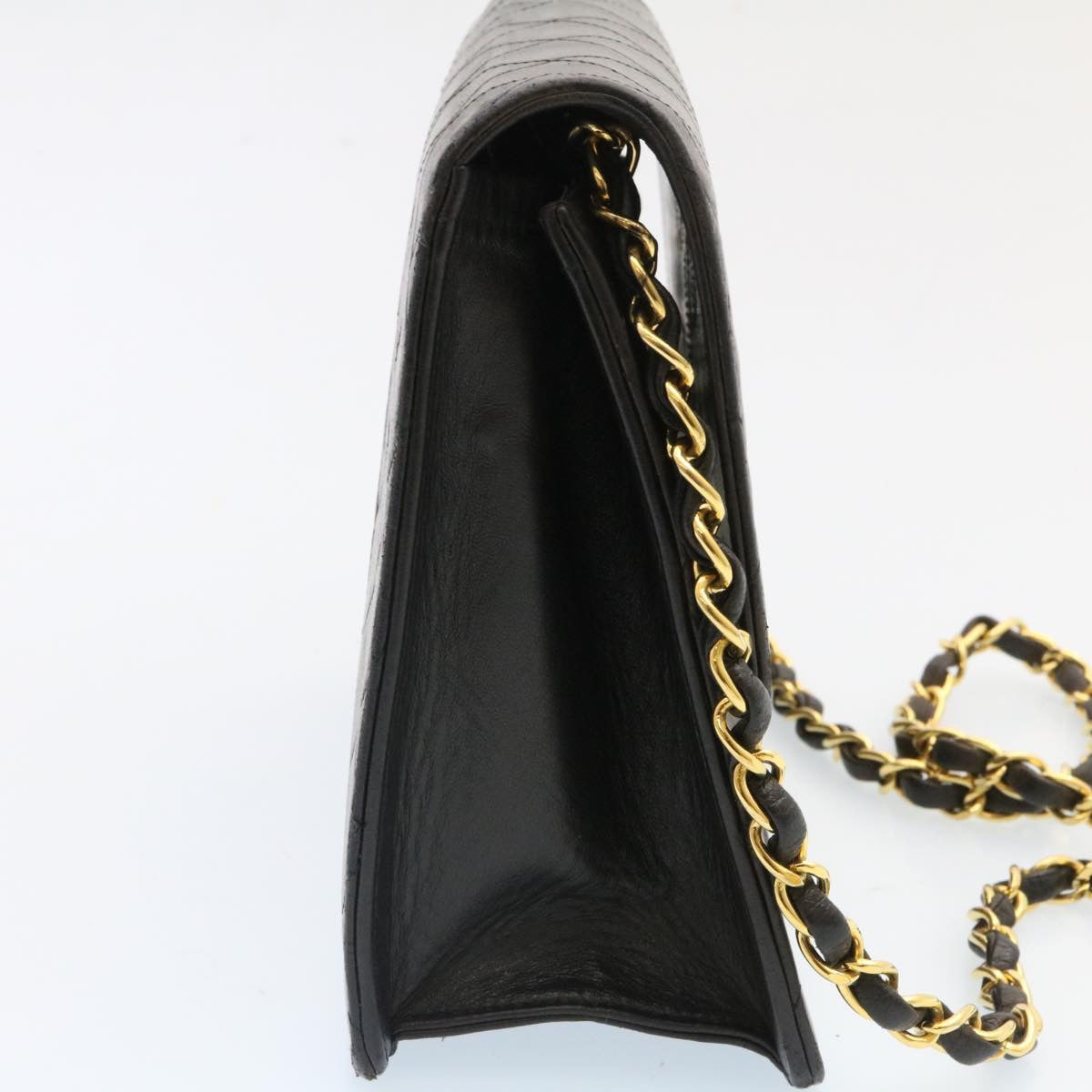 CHANEL Matelasse Chain Flap Shoulder Bag Lamb Skin Black Gold CC  am1708gA