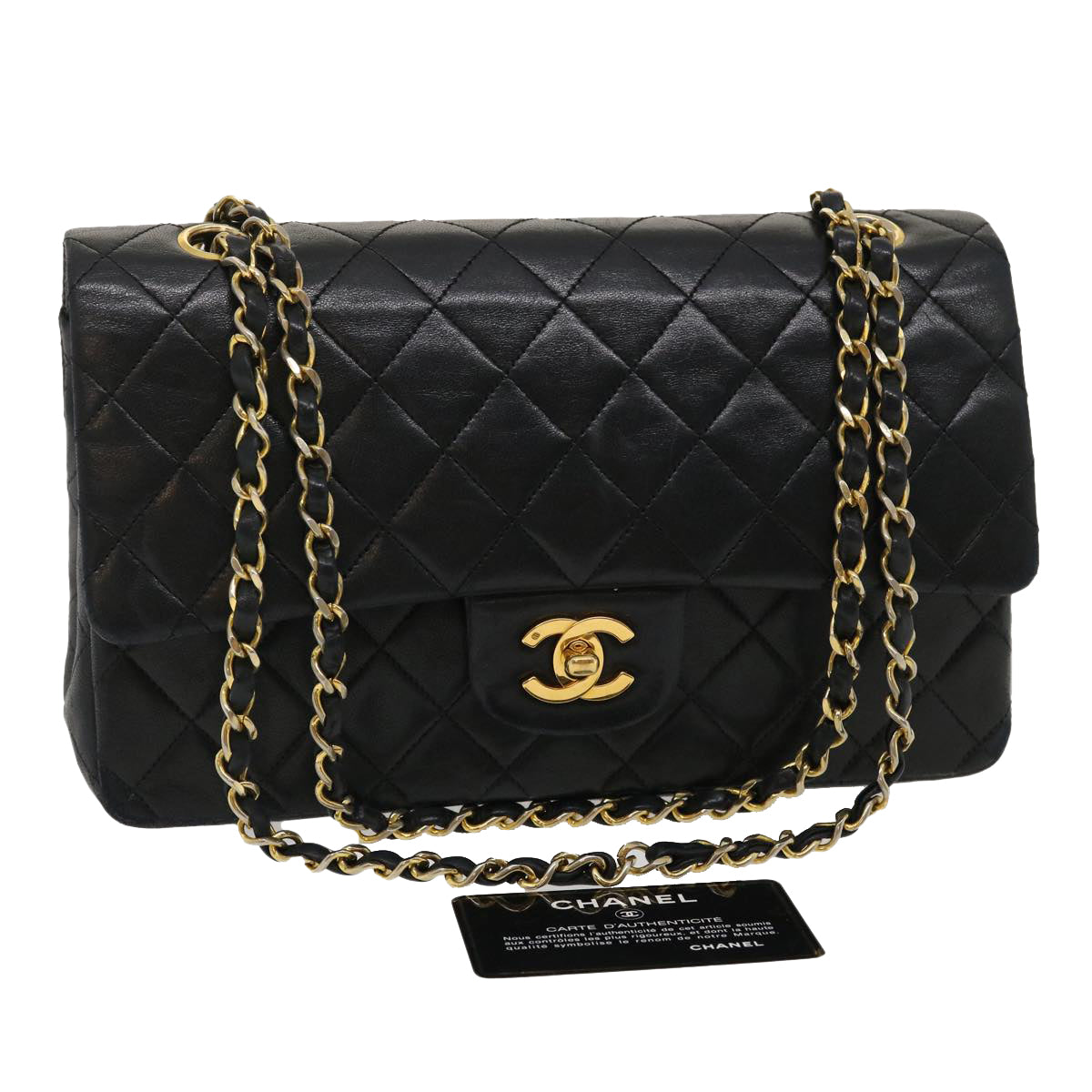 CHANEL Classic Matelasse 25 Chain Flap Shoulder Bag Lamb Skin Black am2364gA