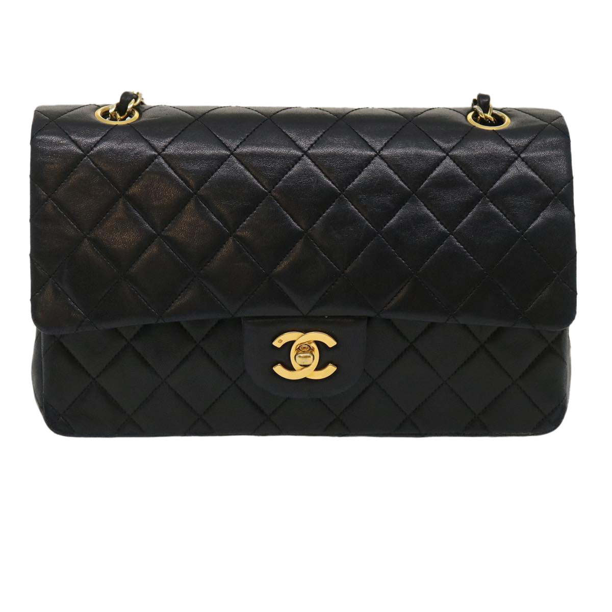 CHANEL Classic Matelasse 25 Chain Flap Shoulder Bag Lamb Skin Black am2364gA
