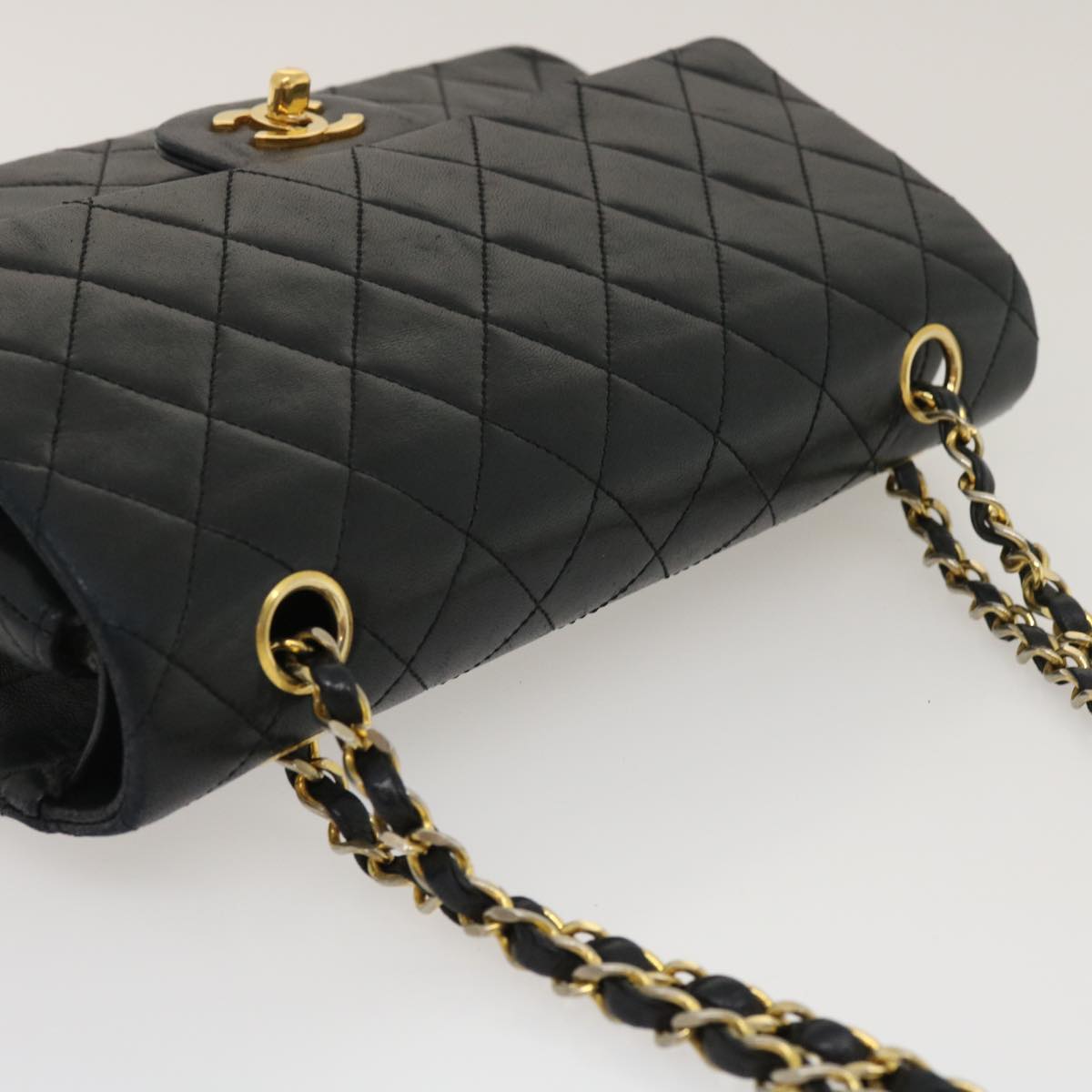 CHANEL Classic Matelasse 25 Chain Flap Shoulder Bag Lamb Skin Black am2364gA