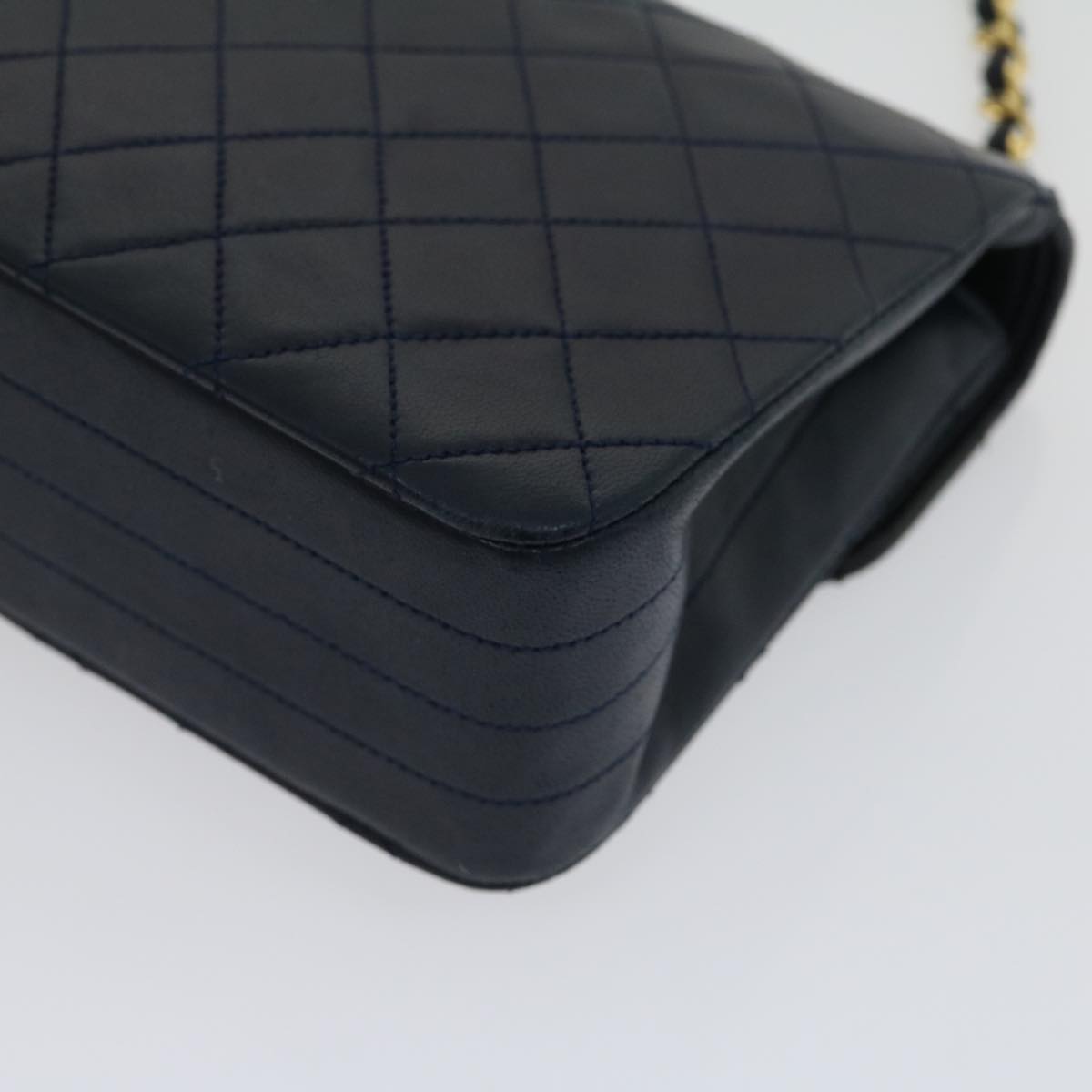 CHANEL Matelasse Chain Flap Shoulder Bag Lamb Skin Navy Gold CC  am2602gA