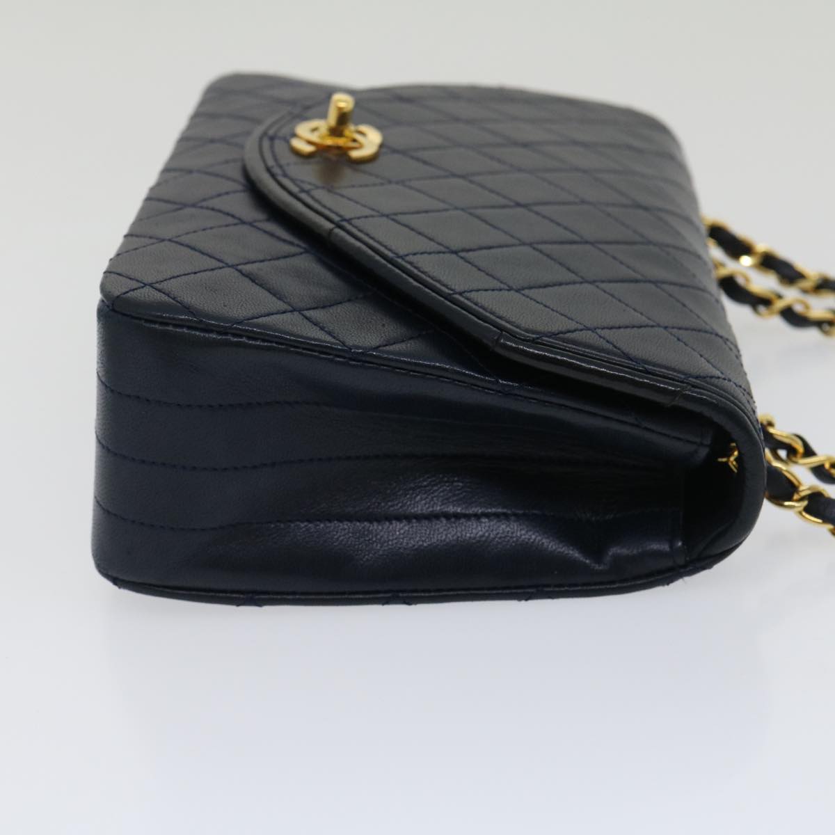 CHANEL Matelasse Chain Flap Shoulder Bag Lamb Skin Navy Gold CC  am2602gA
