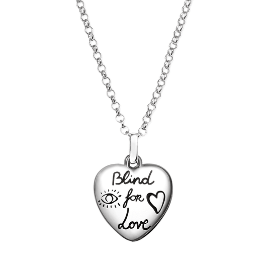 Luxury Gucci GG BLIND FOR LOVE STERLING SILVER HEART PENDANT NECKLACE