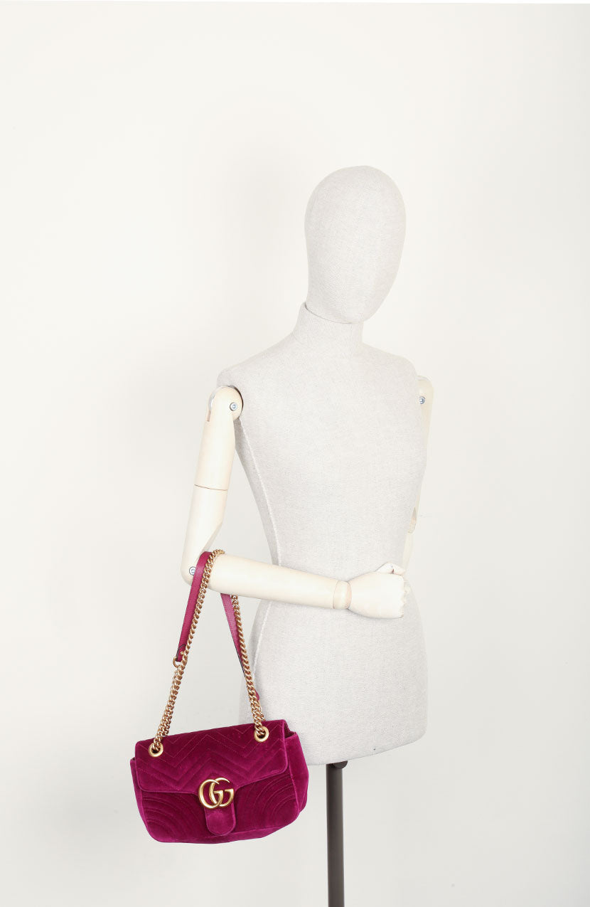 Luxury Gucci Trending 2025 Marmont Velvet Fuchsia