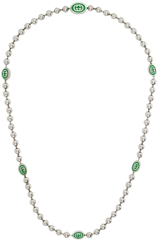 Luxury Gucci INTERLOCKING G BOULE CHAIN NECKLACE SILVER