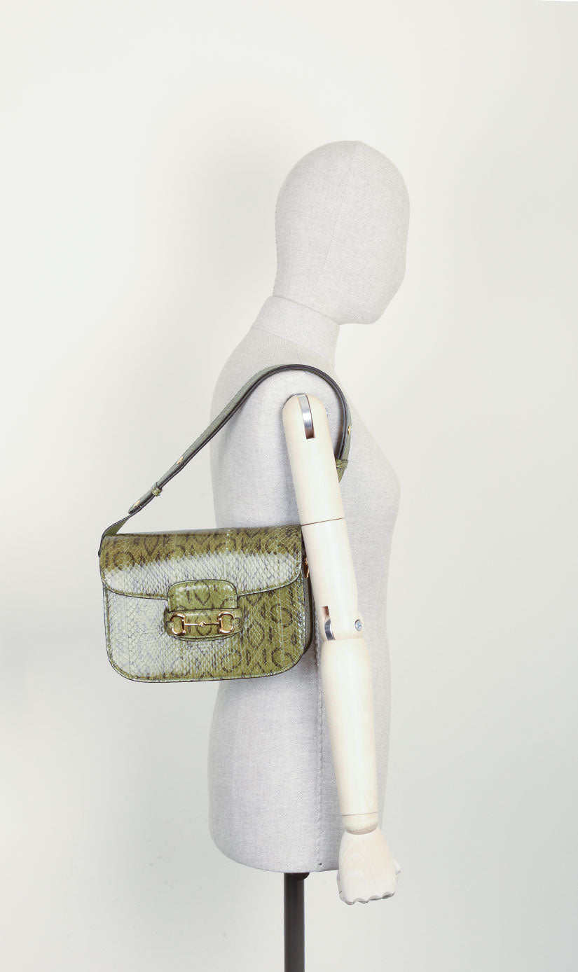 Luxury Gucci Trending 2025 Horsebit 1955 Bag Python Green