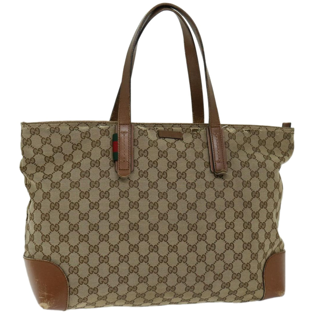 GUCCI GG Canvas Web Sherry Line Tote Bag Beige Red Green 308928  hk1105