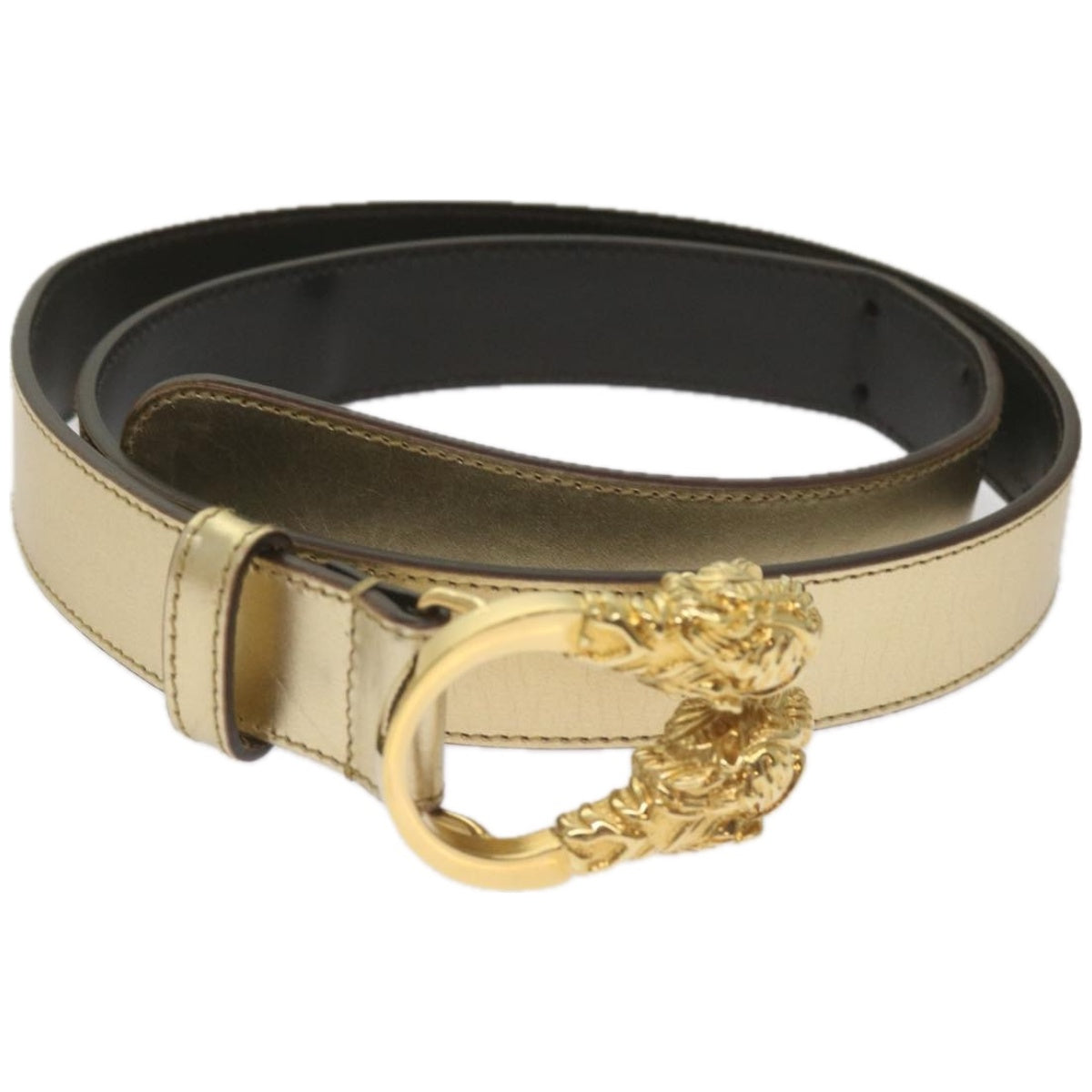 GUCCI Belt Leather 32.3"" Gold Tone 70 28 037 1766 1424  hk1107