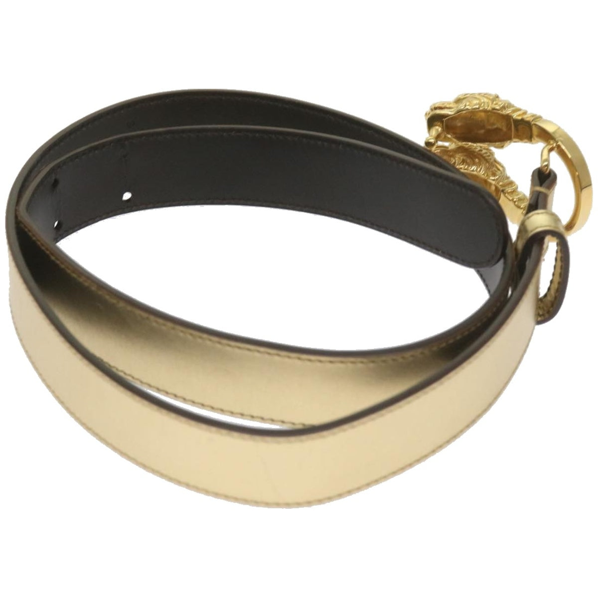 GUCCI Belt Leather 32.3"" Gold Tone 70 28 037 1766 1424  hk1107