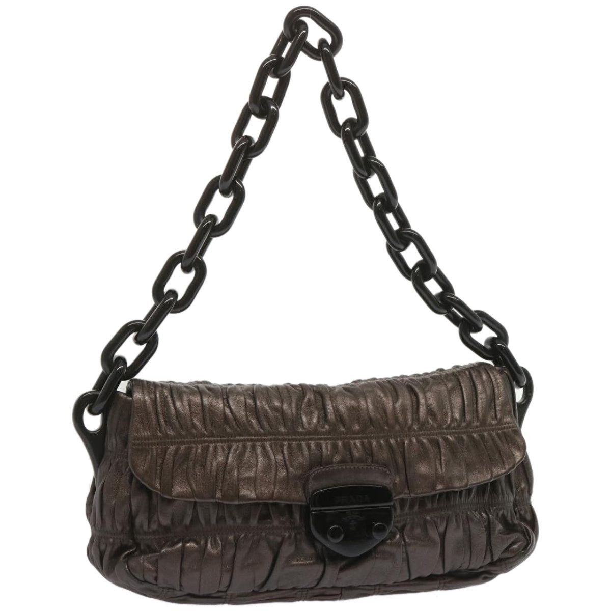 Luxury PradaChain Shoulder Bag Leather Gunmetal hk1132