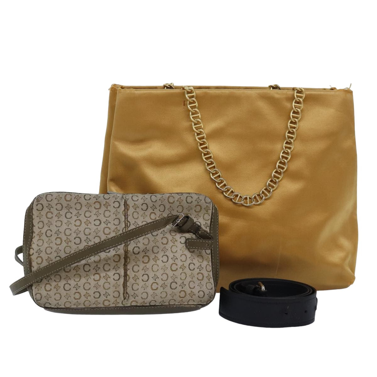 PRADA Celine Luxury Balenciaga C Macadam Chain Bag Silk Canvas Leather 3Set  hk1475