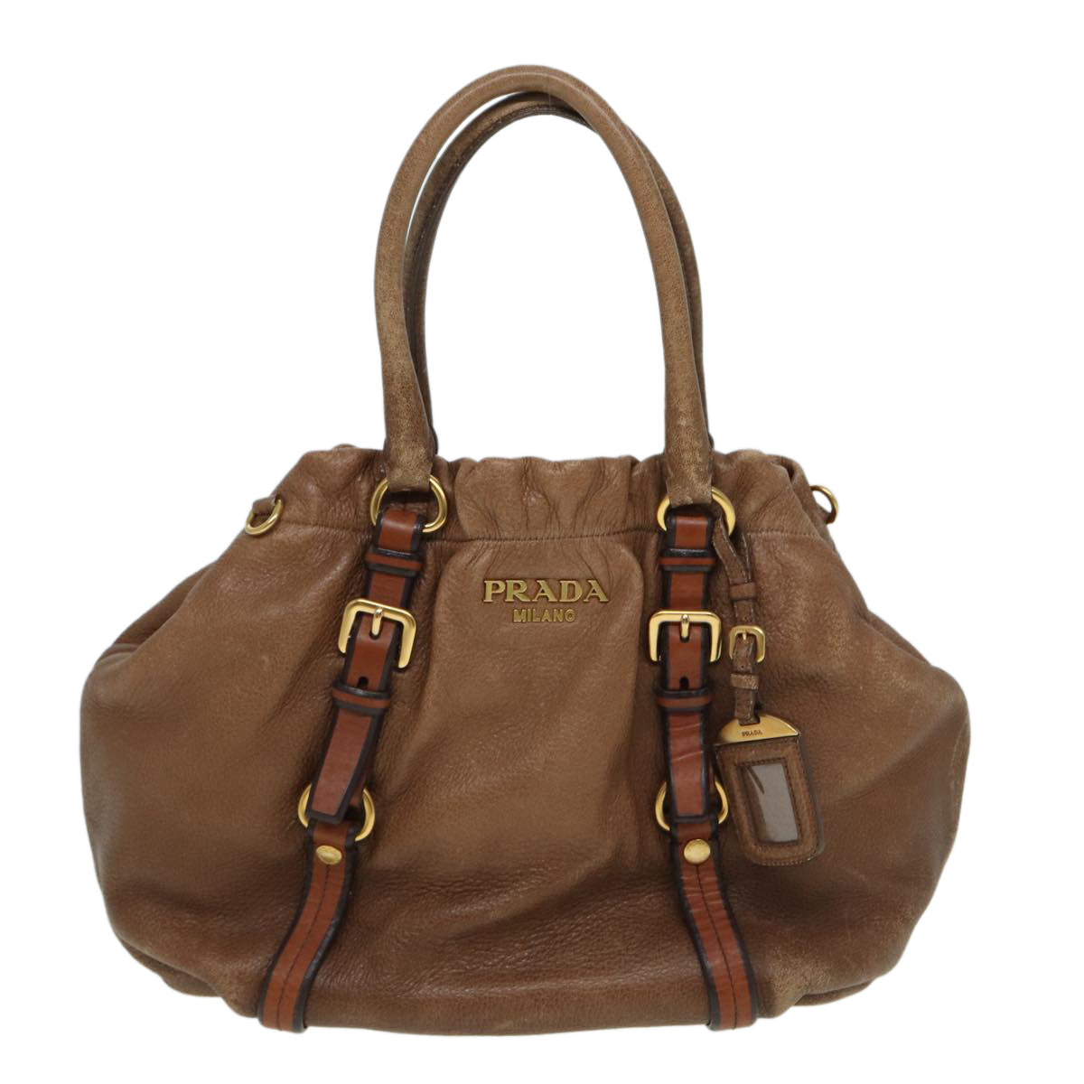 Luxury Prada Hand Bag Leather 2way Brown  hk1498