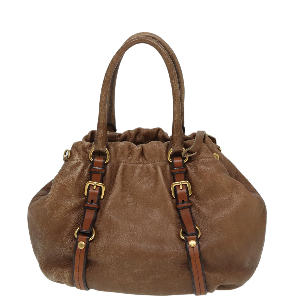 Luxury Prada Hand Bag Leather 2way Brown  hk1498